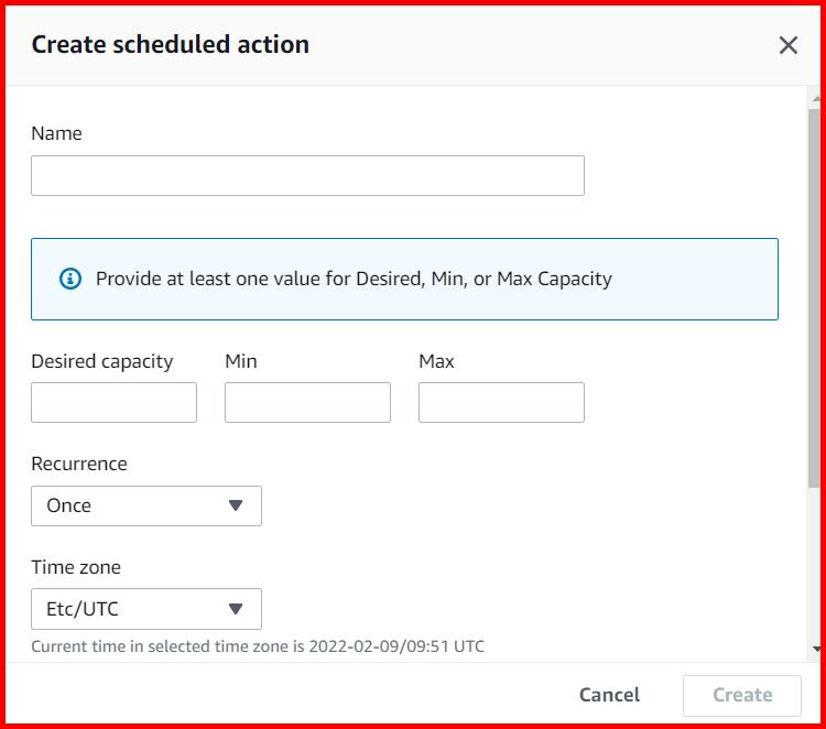 Picture showing a screen to create a new scheduled action